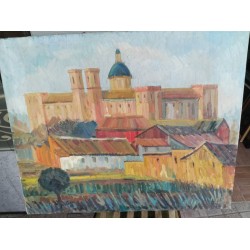 Голяма картина масло на платно Испания, много стара - 3751 - KA05